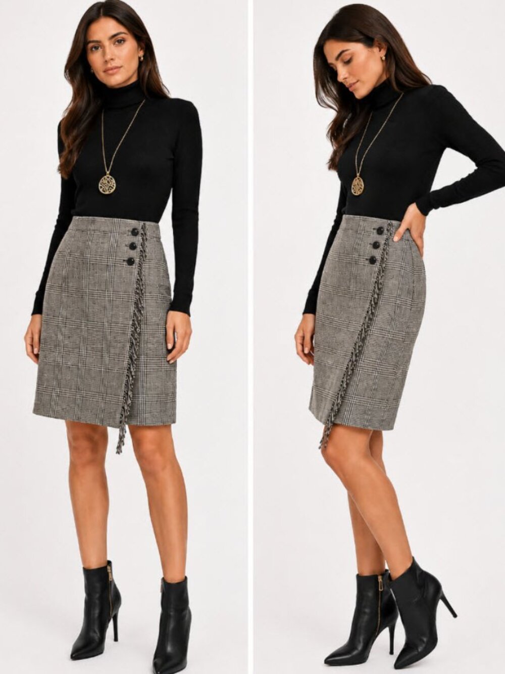 Uniqlo Wool Tweed Skirt Black & White Houndstooth Wrap Mediumâ preppy
